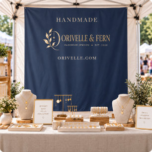 Business Logo Blue Market Vendor Booth Craft Fair Tapestry