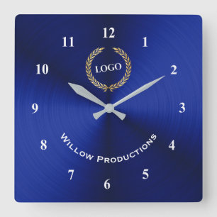 Business Logo Blue Square Wall Clock