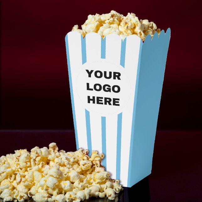 Business Logo Blue & White Striped Movie Popcorn Favour Box (Business Logo Blue & White Striped Movie Popcorn Favor Boxes
)