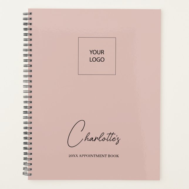  Business Logo Blush Pink Elegant Appointment Book Planner (Front)