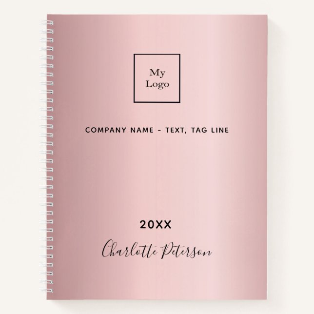 Business logo blush pink elegant monogram notebook (Front)