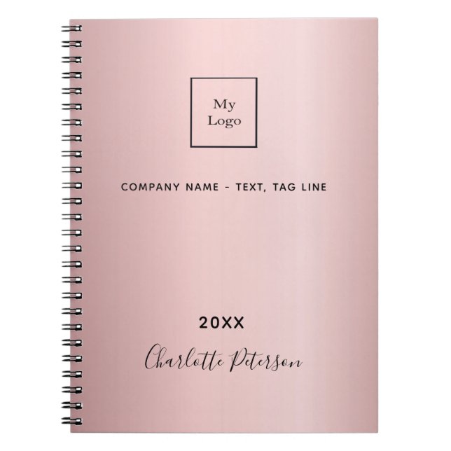 Business logo blush pink elegant monogram notebook (Front)