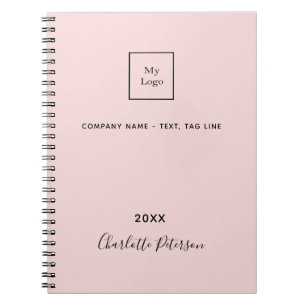 Business logo blush pink elegant monogram notebook