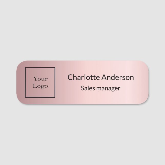 Business logo blush pink employee elegant name tag (Front)