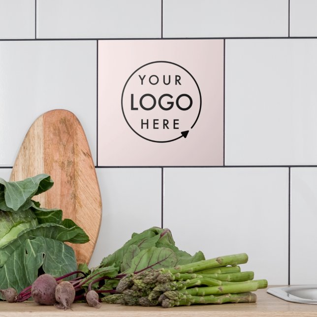 Business Logo | Blush Pink Feminine Professional Ceramic Tile (Feminine pink company branded ceramic tiles for business branding & promotion.)