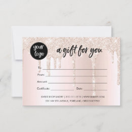 Business Logo Blush Pink Glitter Gift Certificate