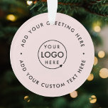 Business Logo | Blush Pink Modern Christmas Ornament<br><div class="desc">Simple,  stylish custom blush pink business logo round christmas ornament in a modern minimalist style. You can easily add your company logo and custom text (eg. happy holidays or merry christmas) for the perfect holiday promotional favor with a corporate professional feel. #logo #business #christmas #ornament</div>