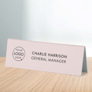 Business Logo   Blush Pink Modern Desk Name Plate