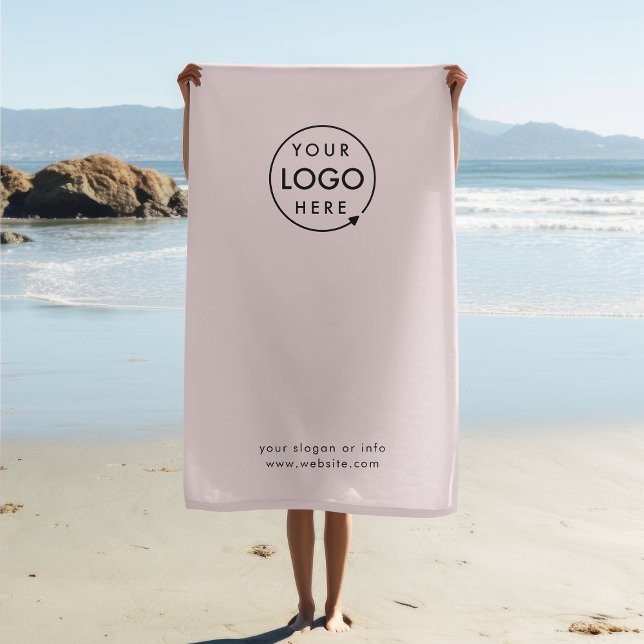 Business Logo | Blush Pink Professional Modern Beach Towel (Blush pink company branded beach towel for small business gifting, travel events & promotional swag.)