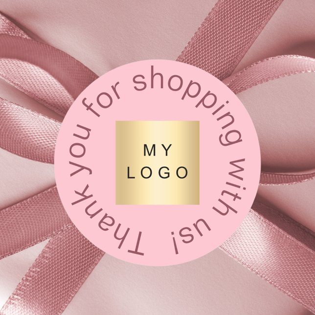 Business logo blush pink thank you for shopping classic round sticker (Creator Uploaded)