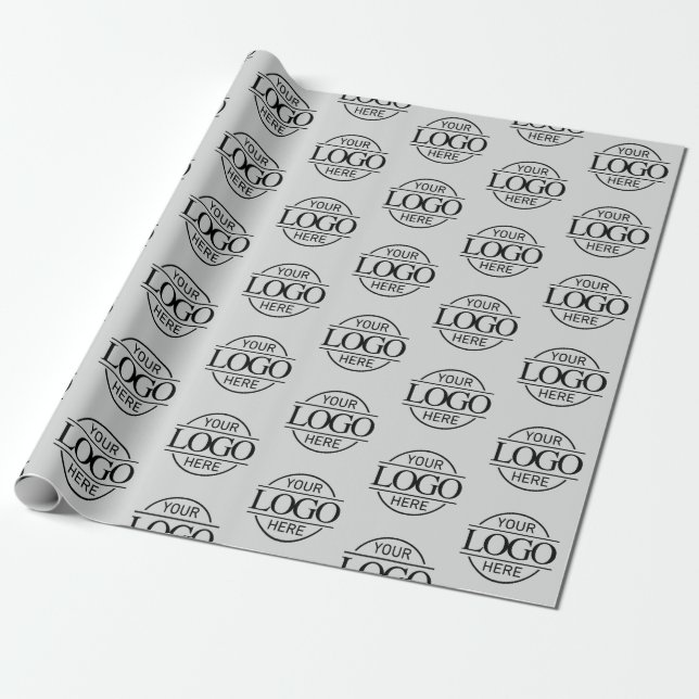 Business Logo Branded Promotional Light Grey Wrapping Paper (Unrolled)