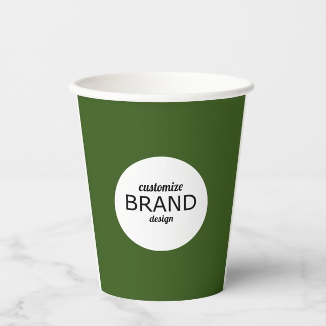 Business Logo Branding Minimalist Dark Green Paper Cups (Front)