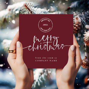 Business Logo Burgundy Merry Christmas Square Holiday Card