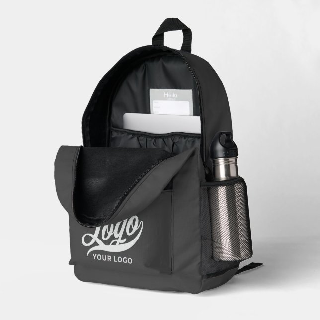 Business logo, Charcoal Grey, Company brand Custom Printed Backpack (Back Corner Right (Open))