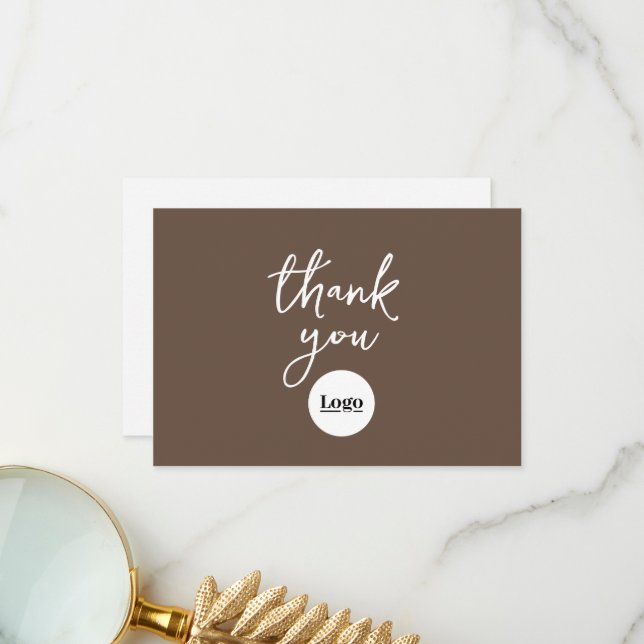 Business Logo Chocolate Brown Thank You Card (Front/Back In Situ)