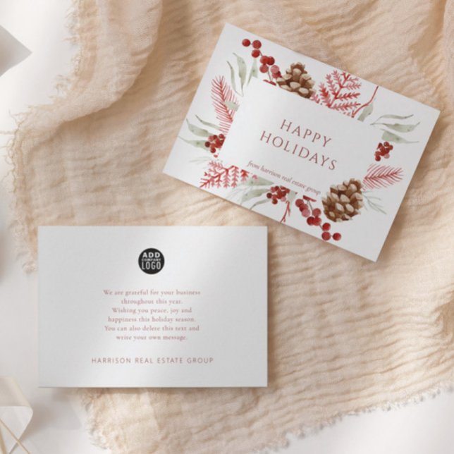 Business Logo Christmas Greenery Holiday Card (Creator Uploaded)