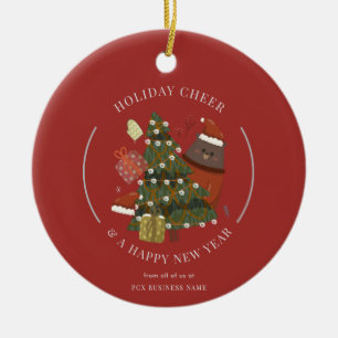 Business Logo Christmas Modern Corporate Ceramic Ornament