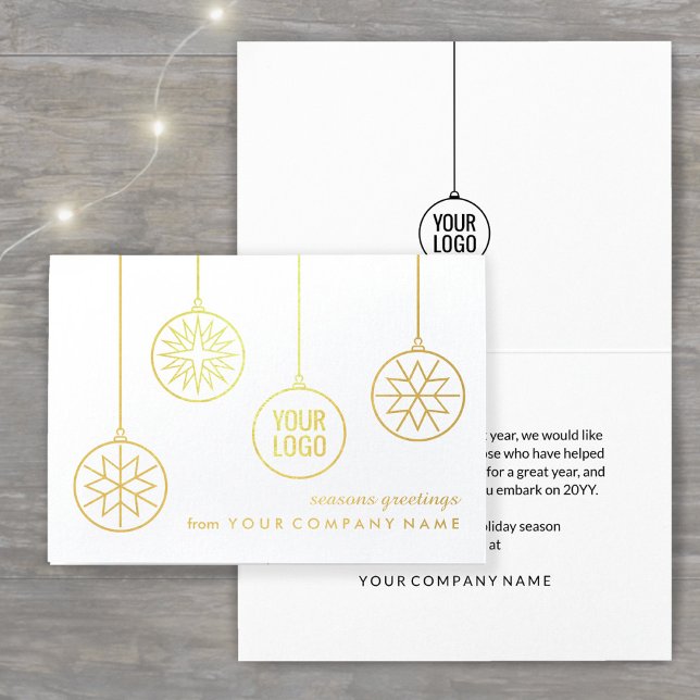 Business Logo Christmas Ornaments Simple Holiday Foil Card (Creator Uploaded)
