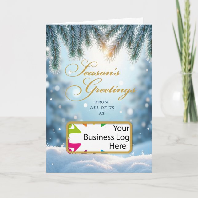 Business Logo Christmas Season’s Greetings Snow Card (Front)