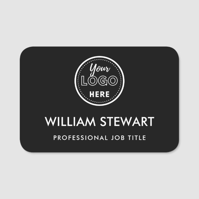 Business Logo Company Black Employee Staff Name Tag (Front)