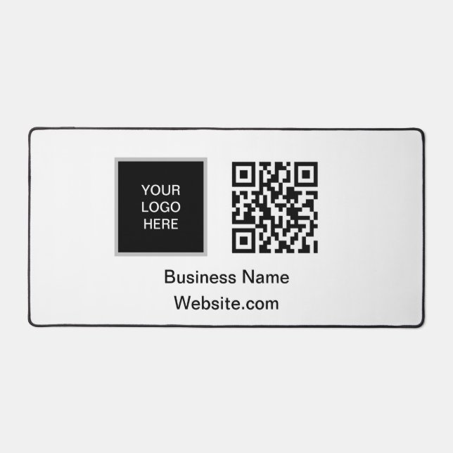 Business logo Company Black White QR Code Desk Mat (Front)