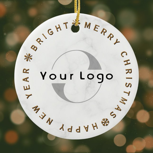 Business logo Company brand Christmas Simple gold Ceramic Ornament (Creator Uploaded)