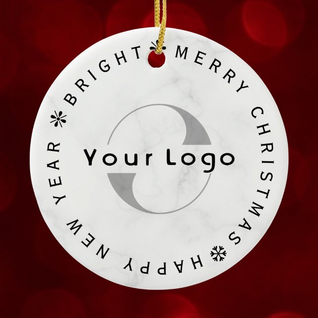 Business logo Company brand Christmas Simple white Ceramic Ornament (Creator Uploaded)