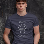 Business Logo Company Branded Staff Employee Name T-Shirt<br><div class="desc">A simple custom navy blue business template in a modern minimalist style which can be easily updated with your company logo and staff name or business info. If you need any help personalising this product,  please contact me using the message button below and I will be happy to help.</div>