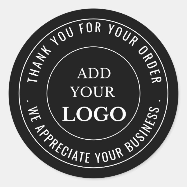 Business Logo Company Branded Thank You Black Classic Round Sticker (Front)
