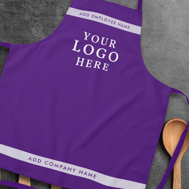 Business Logo Company Employee Name Branded Purple Apron (Creator Uploaded)