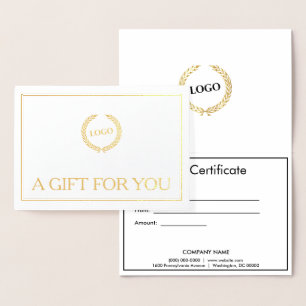 Business Logo Company Folded Gift Certificate Gold Foil Card