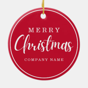 Business Logo Company Name Merry Christmas Red  Ceramic Ornament