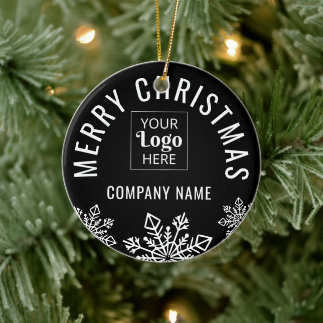 Business Logo Company Name Snowflake Christmas Ceramic Ornament (Tree)