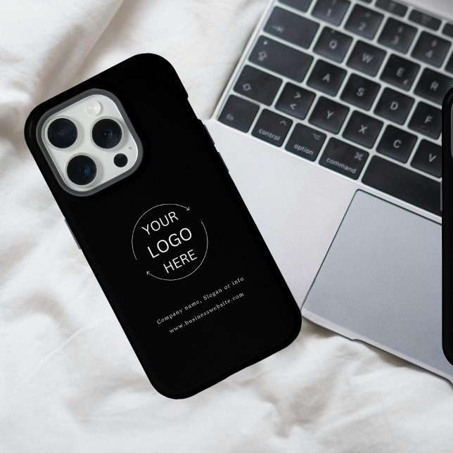 Business Logo Company Name Website Black and White iPhone Case (Creator Uploaded)