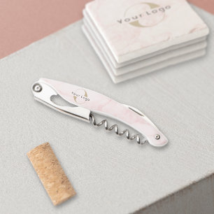 Business Logo Company Pink marble Wine bottle Corkscrew
