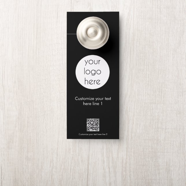 Business Logo Company Promotional QR Code Black Door Hanger (On Knob)