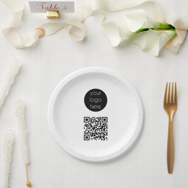 Business Logo Company Promotional QR Code Paper Plate (Wedding)
