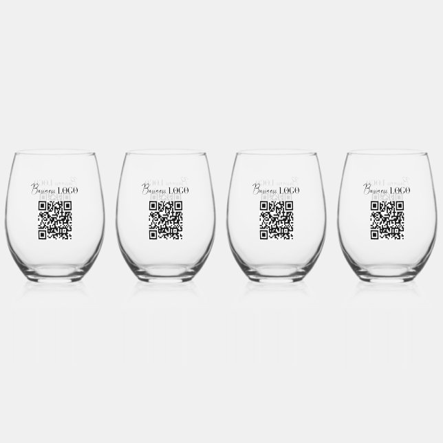 Business Logo Company Promotional QR Code Stemless Wine Glass (Front)