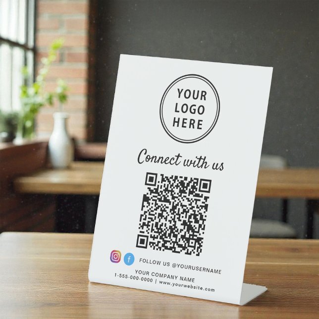 Business Logo Connect With Us Create Your QR Code Pedestal Sign (Business Logo Connect With Us Create Your QR Code Pedestal Sign)
