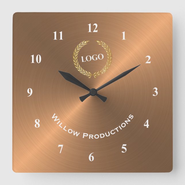 Business Logo Copper Square Wall Clock (Front)