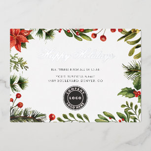 Business Logo Corporate Christmas Silver Foil Holiday Card