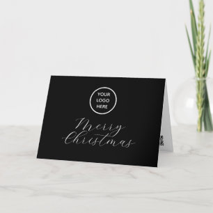 Business Logo Corporate Modern Black Christmas Thank You Card