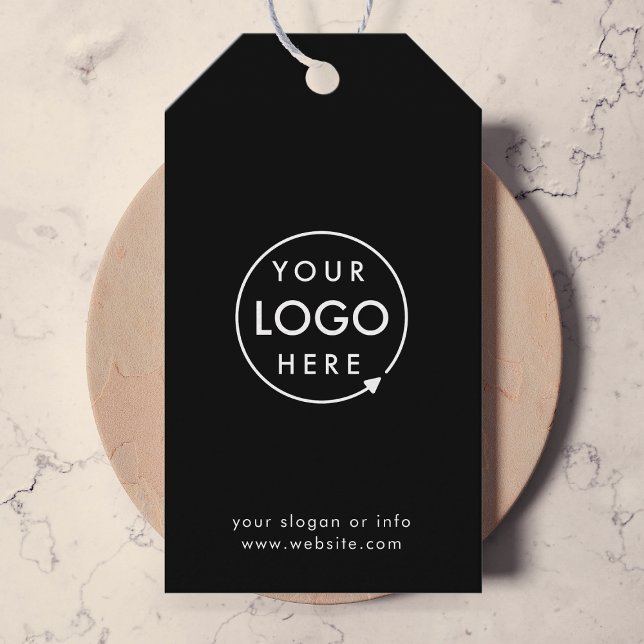 Business Logo | Corporate Professional Black Gift Tags (Sleek black company branded gift tags for small business gifting, packaging & brand promotion.)