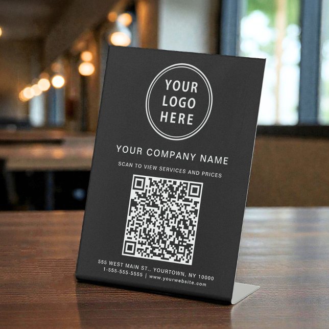 Business Logo Create Your QR Code Black Pedestal Sign (Business Logo Create Your QR Code Black Pedestal Sign)