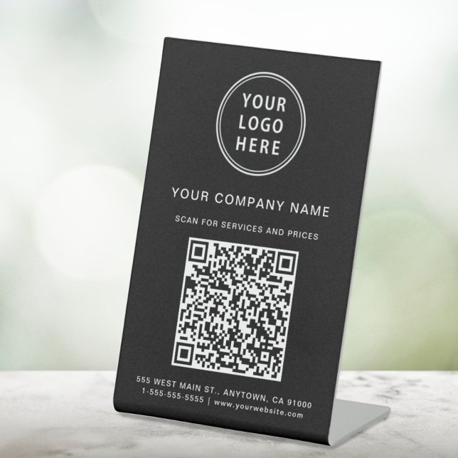Business Logo Create Your QR Code Black Pedestal Sign (Creator Uploaded)