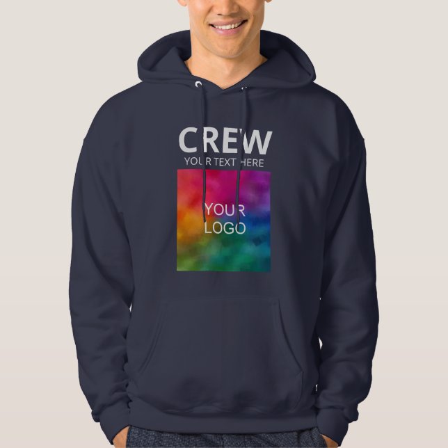 Business Logo Crew Member Template Mens Navy Blue Hoodie (Front)