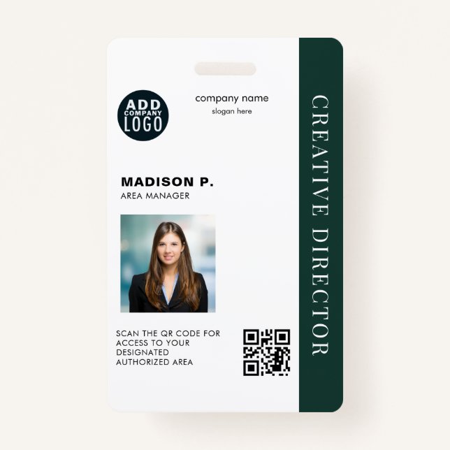 Business Logo Custom QR Code Photo Employee ID ID Badge (Front)