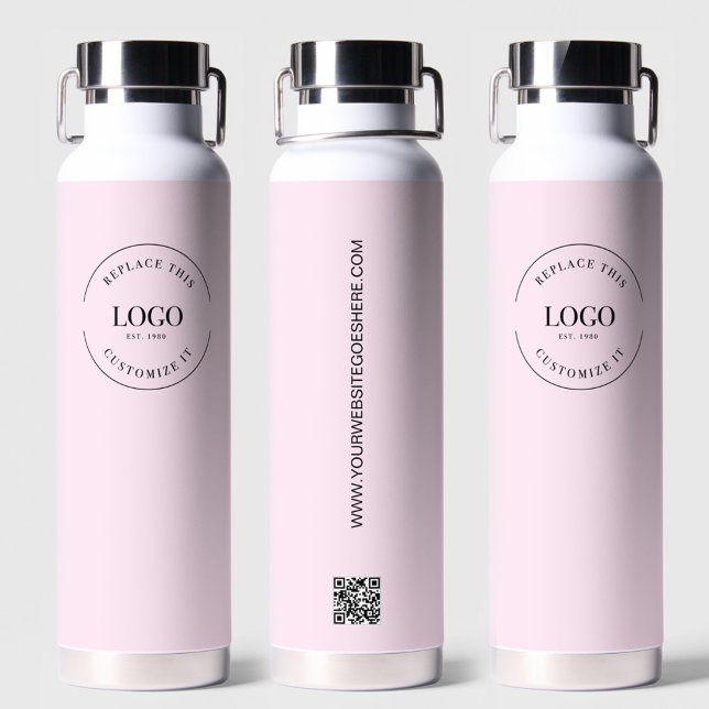 Business logo Custom QR code website Pink Water Bottle (Business logo, website and QR code on pink water bottles)