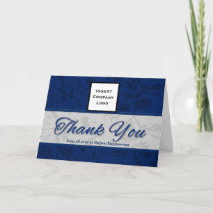 Business Logo Custom Thank You Blue Damask Card