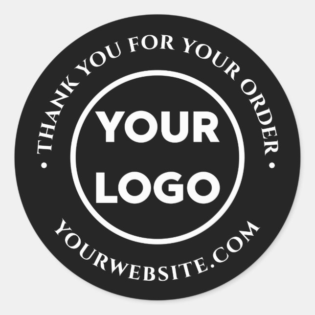 Business Logo Customer Thank You on Black Classic Round Sticker (Front)